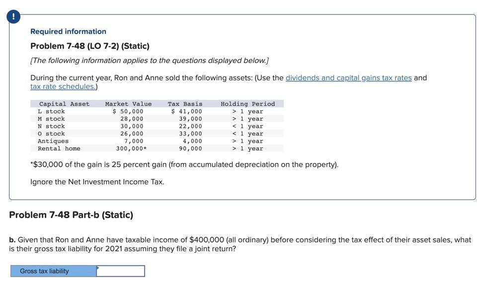  Required information Problem 7-48 (LO 7-2) (Static) [The following information applies
