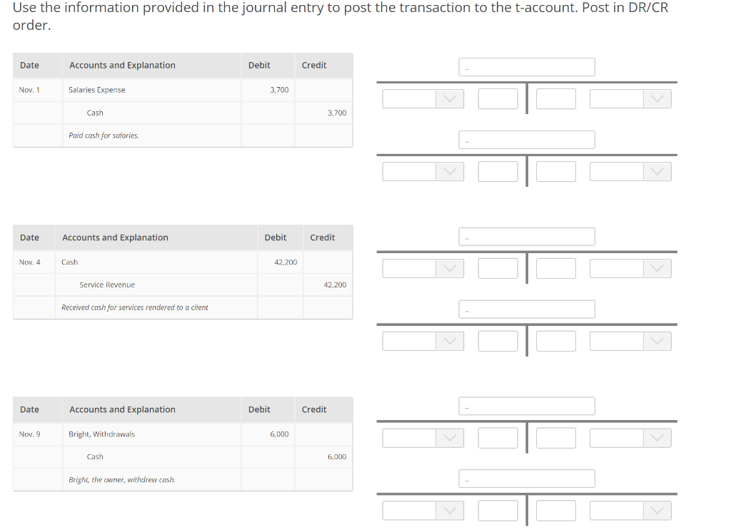 Use the information provided in the journal entry to post the