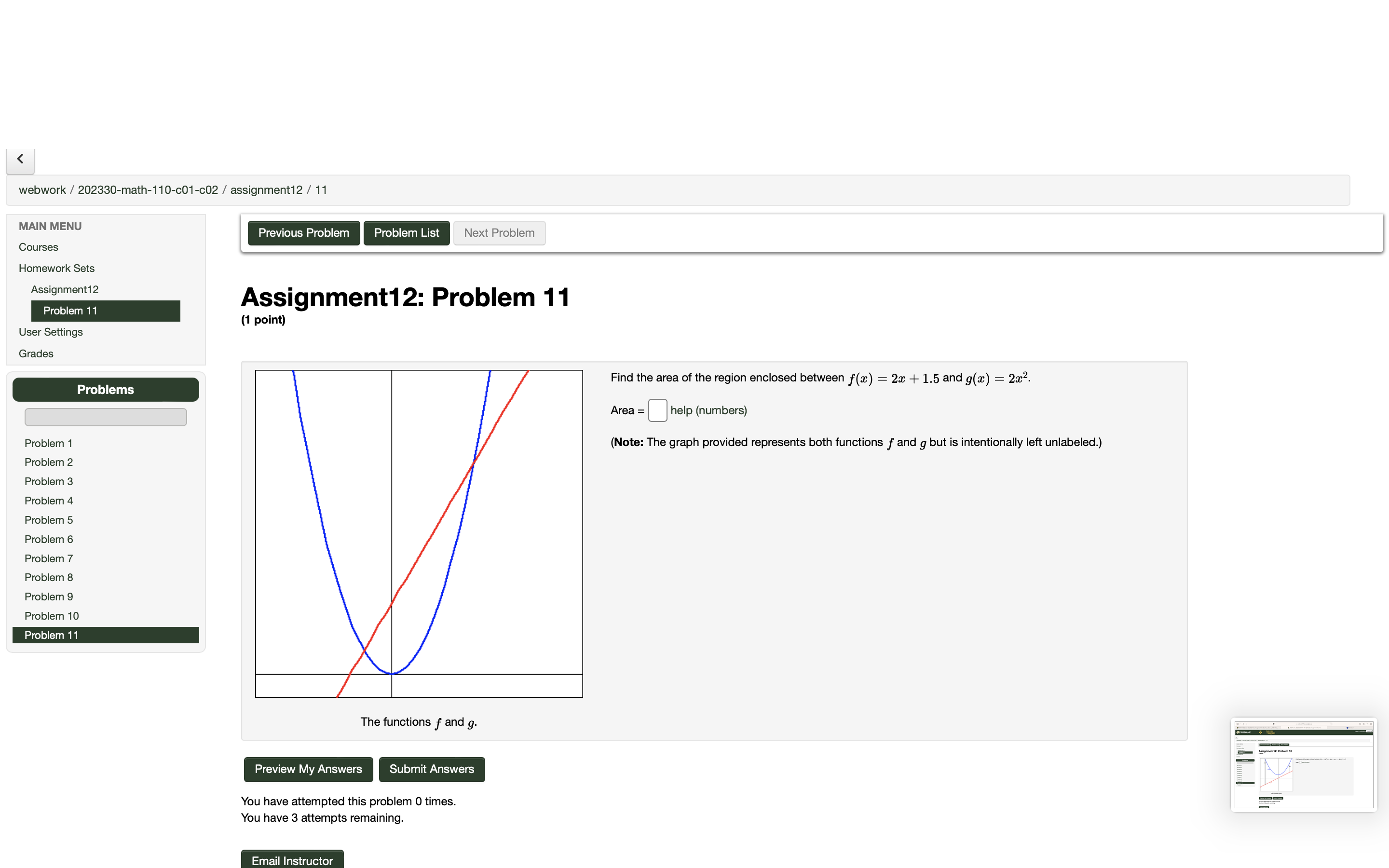 Assignment12 Assignment12: Problem 10 Problem 10 (1 point) User Settings Grades Find