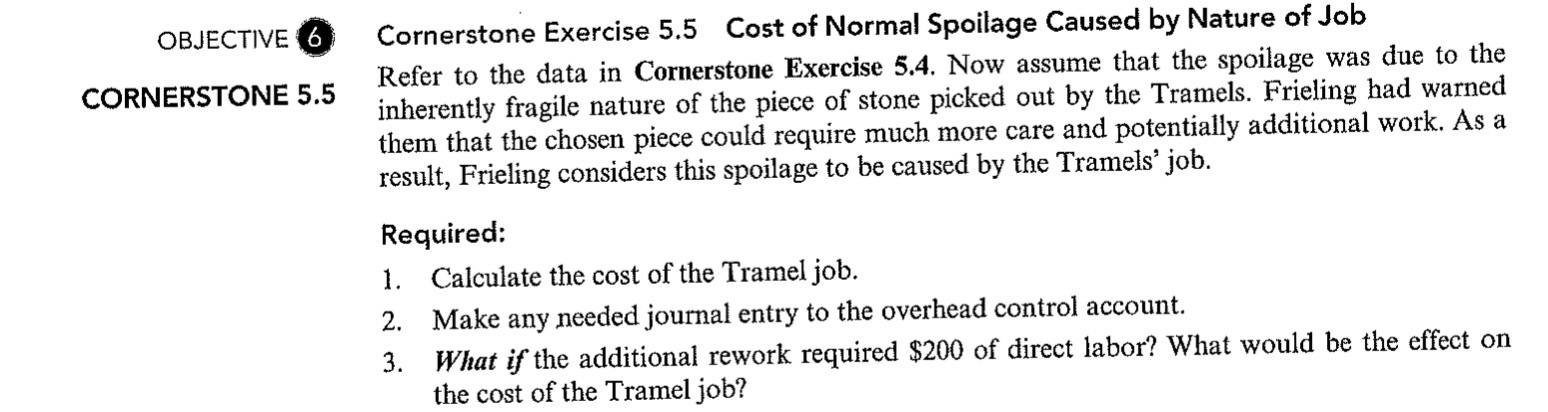  OBJECTIVE @ CORNERSTONE 5.5 Cornerstone Exercise 5.5 Cost of Normal Spoilage