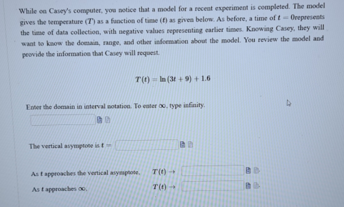recent experiment is completed. The model gives the temperature (7) as a