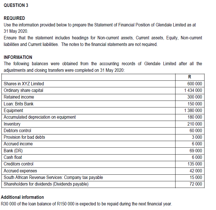  3 REQUIRED Use the information provided below to prepare the Statement