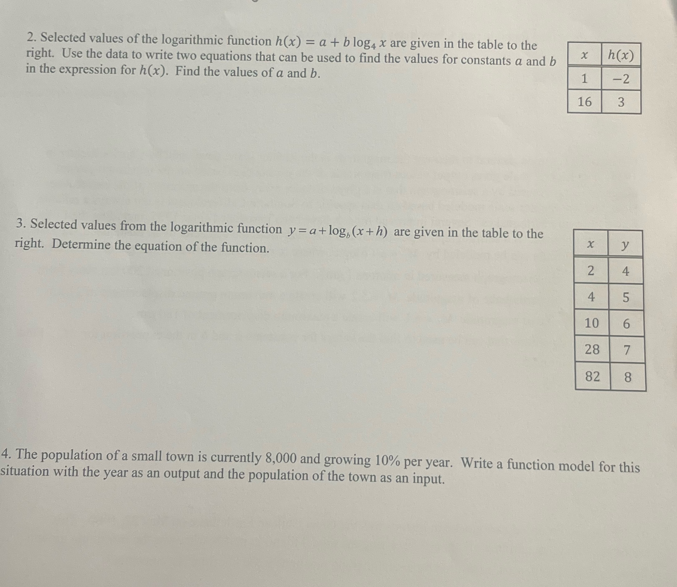 blog4 x are given in the table to the X right. Use