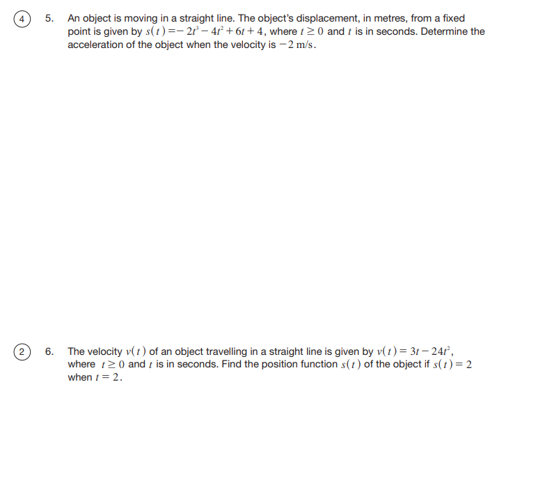 is in seconds. a. Find the velocity and acceleration at an}.r time