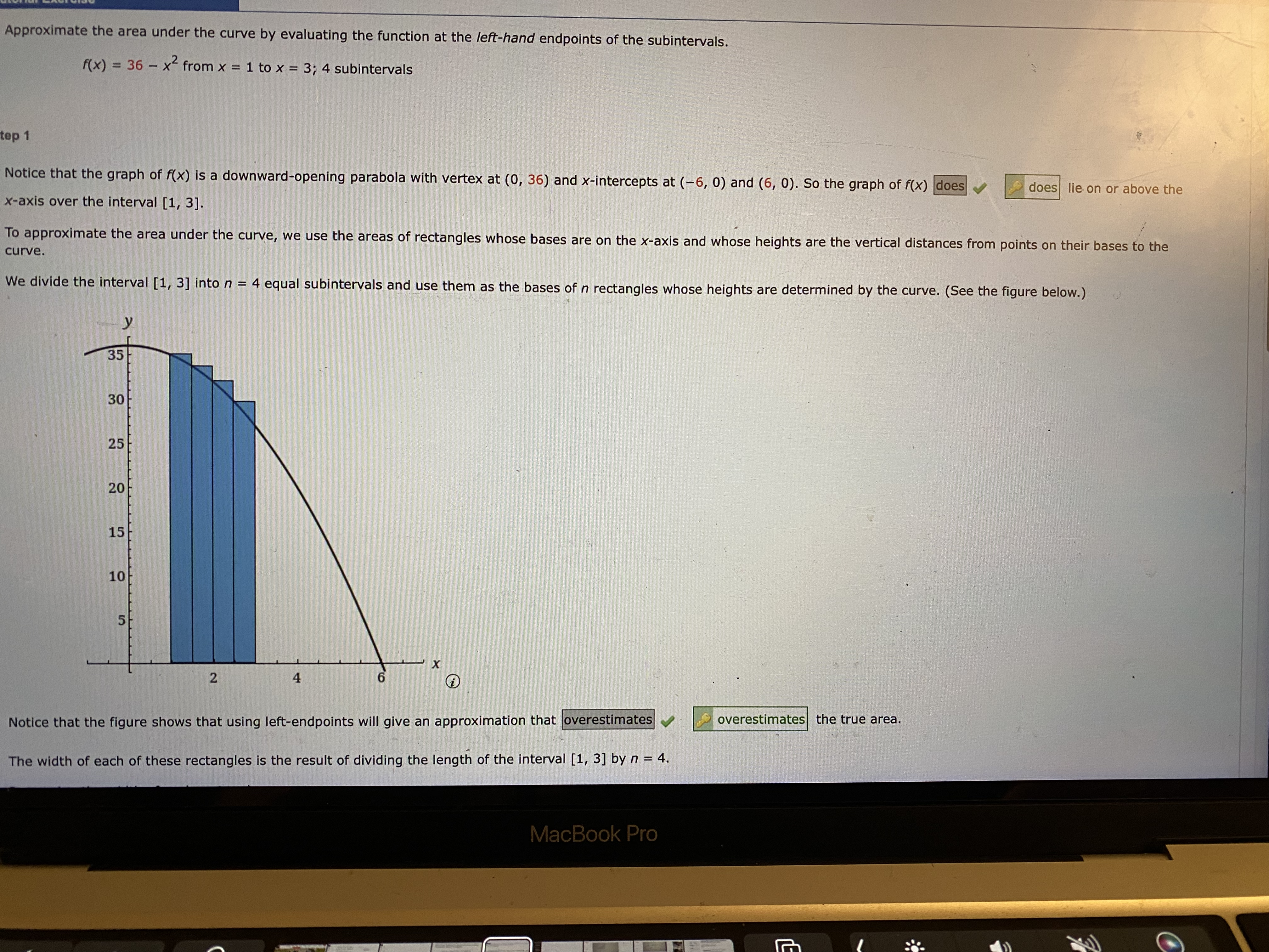 x = 1 to x = 3; 4 subintervals tep 1 Notice
