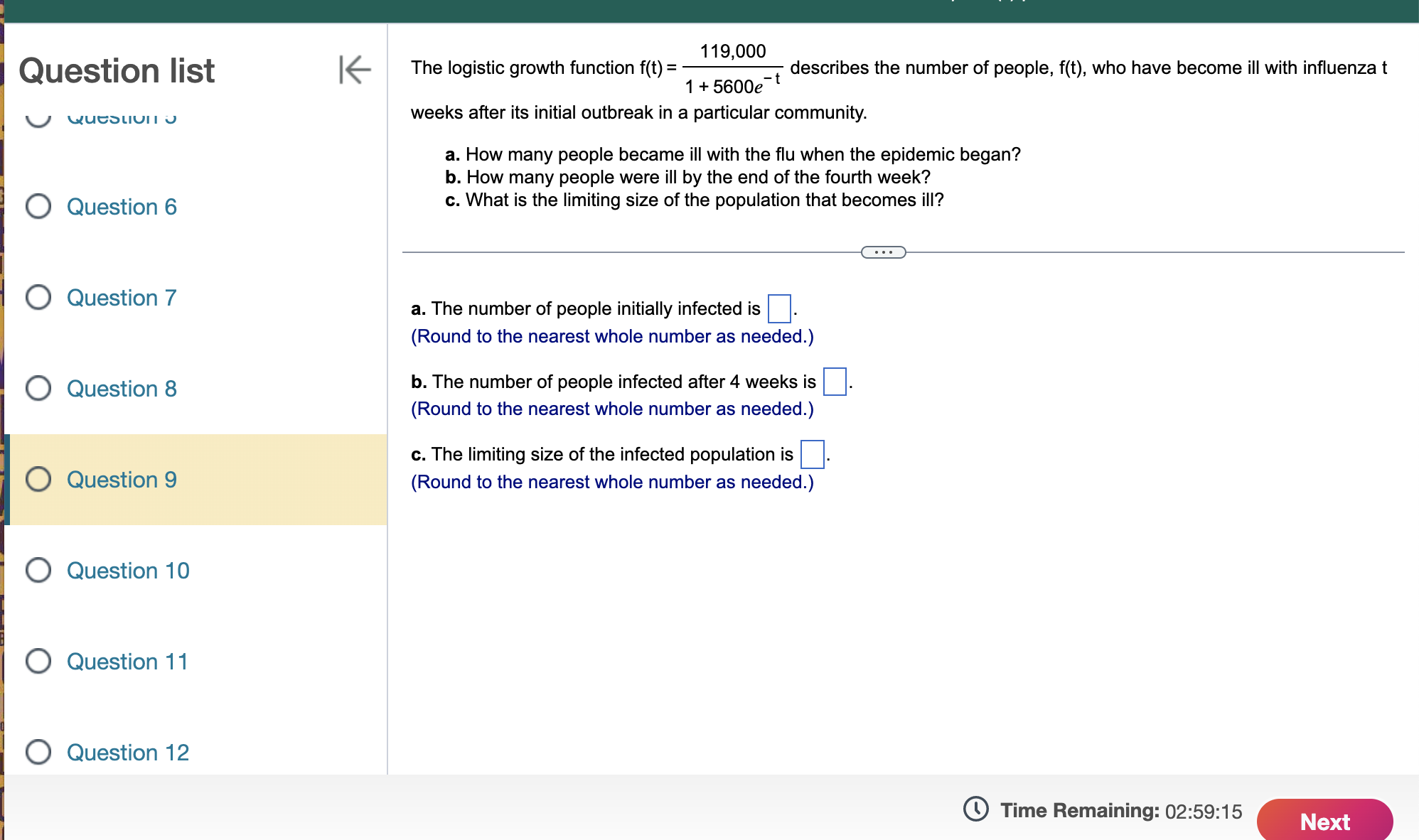 of people initially infected is (Round to the nearest whole number as