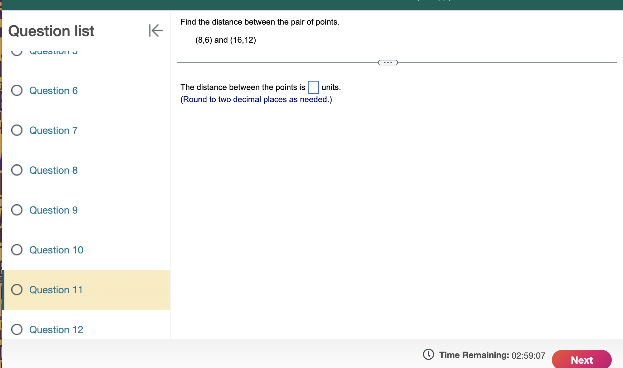 weeks is I]. (Round to the nearest whole number as needed.) 0.