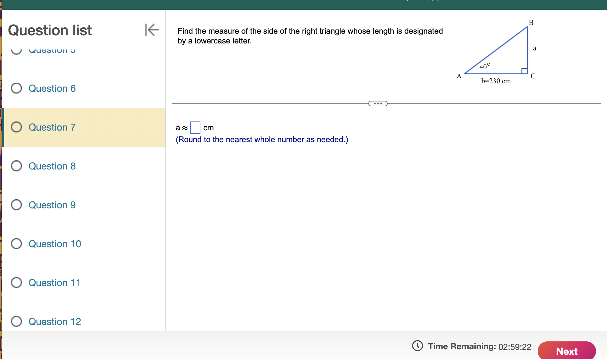 Question 11 0 Question 12 Time Remaining: 02:59:07 m Question list 0