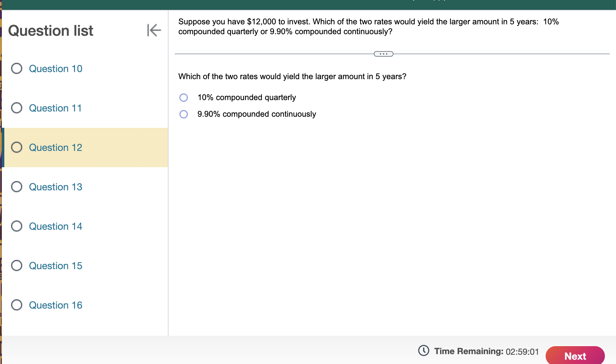 of the two rates would yield the larger amount in 5 years?