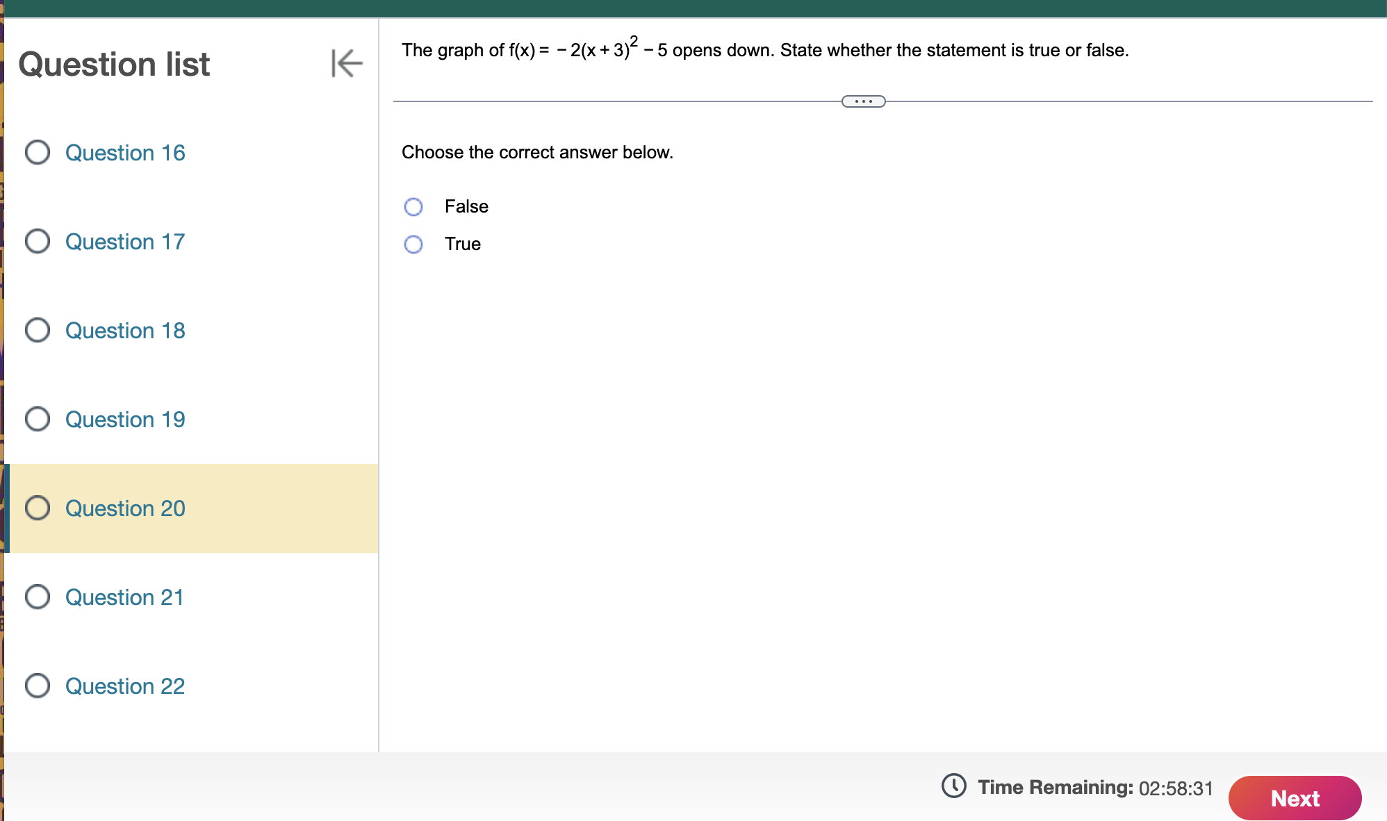 0 Question 15 0 Question 16 l Use the vertex and intercepts