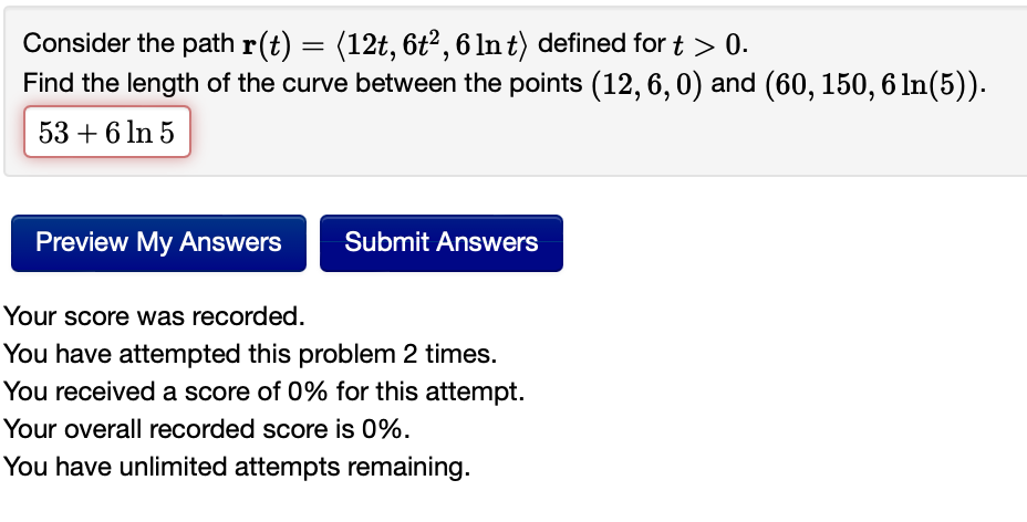 please help. thank you! Consider the path r(t) = (12t,6t2,61nt) defined