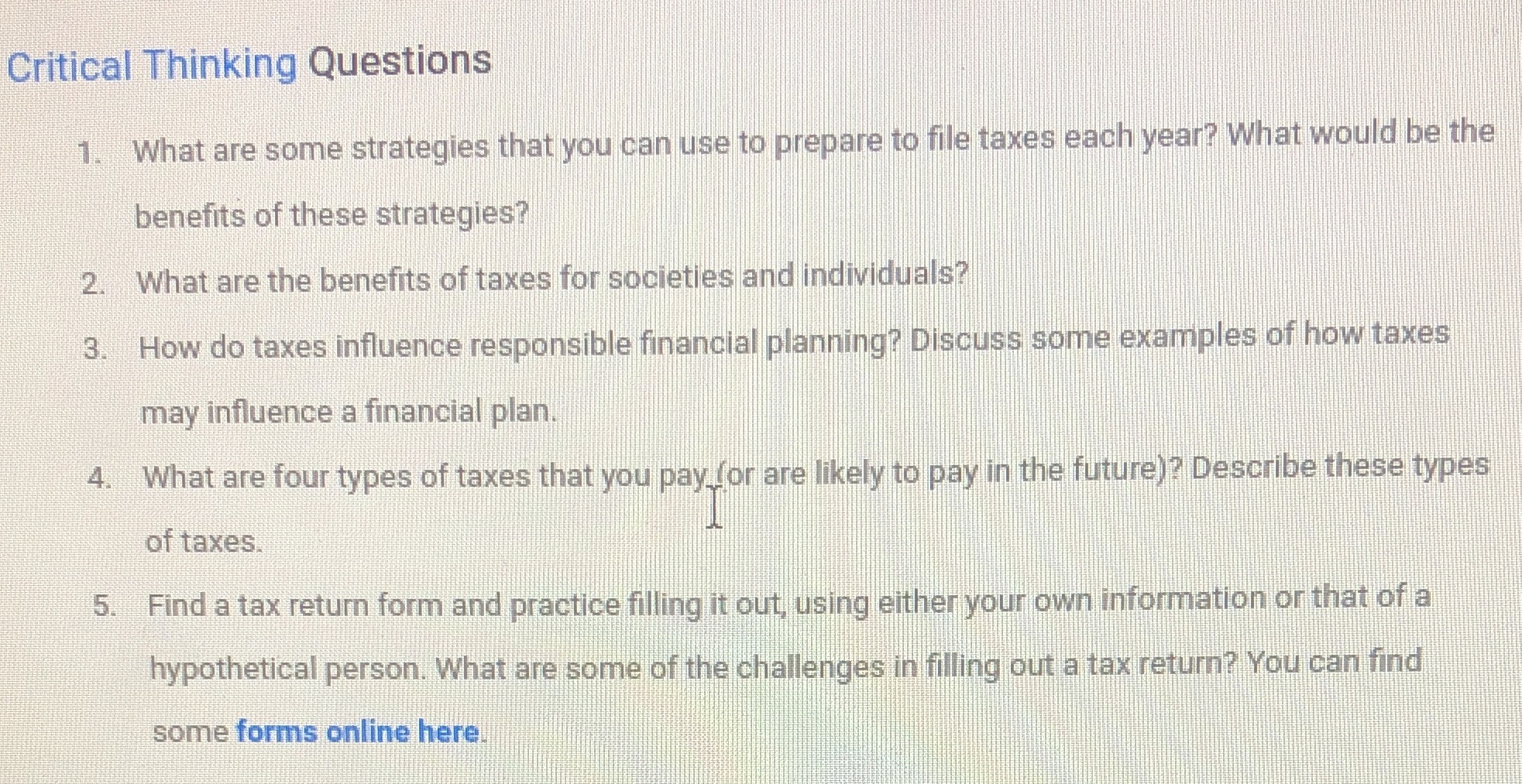 that you can use to prepare to file taxes each year? What
