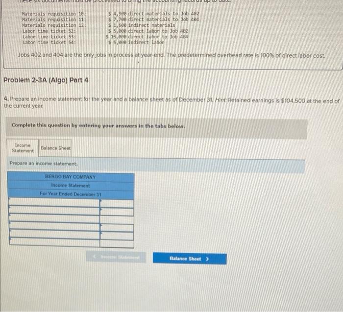 income statement and balance sheet LO P1, P2, P3, P4 [The following