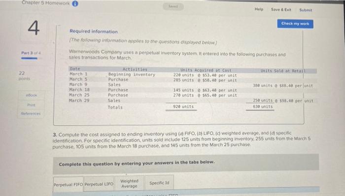  Chapter 5 Homework Saved Help Save & Exit Submit Check my