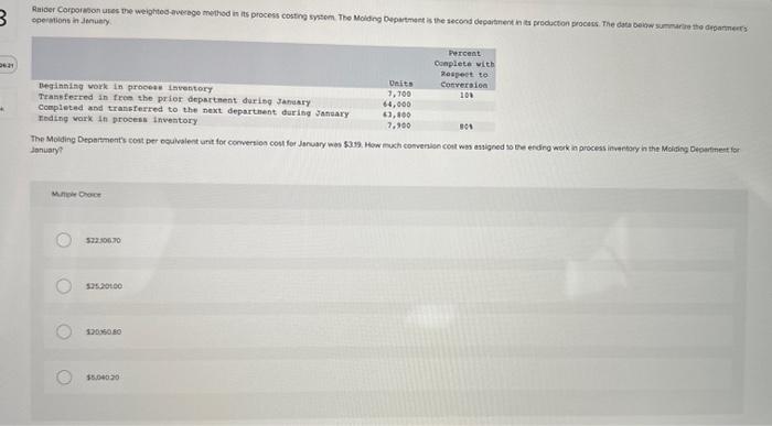  3 Raider Corporation uses the weighted average method in its process