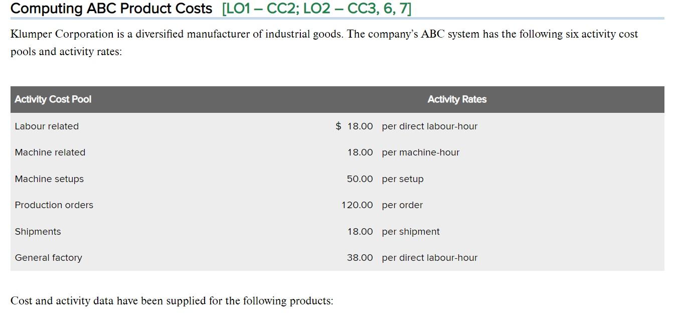  Computing ABC Product Costs [LO1 - CC2; LO2 - CC3, 6,