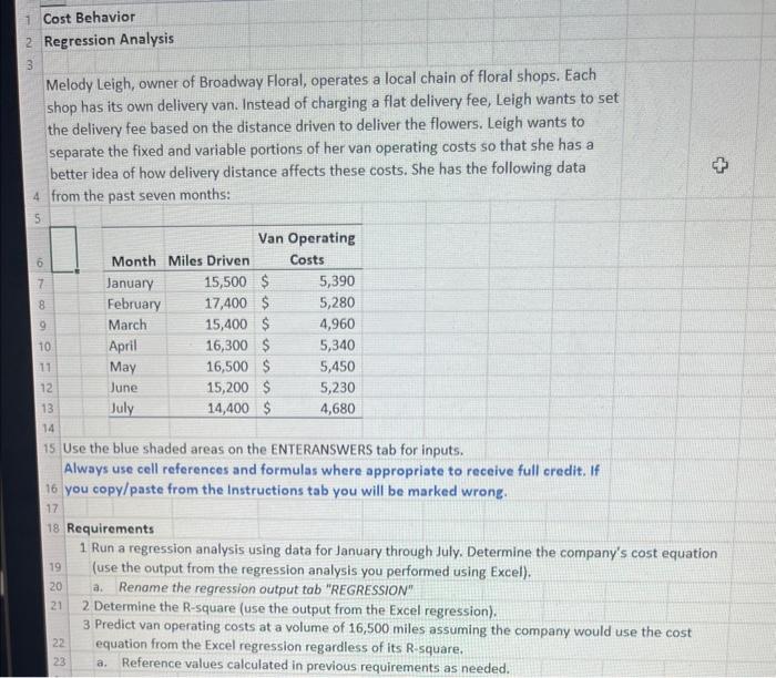 1 Cost Behavior 2 Regression Analysis 3 Melody Leigh, owner of