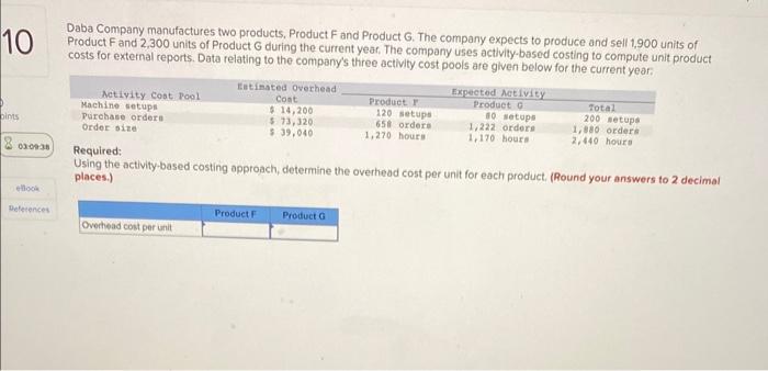 manufactures two products, Product F and Product G. The company expects to