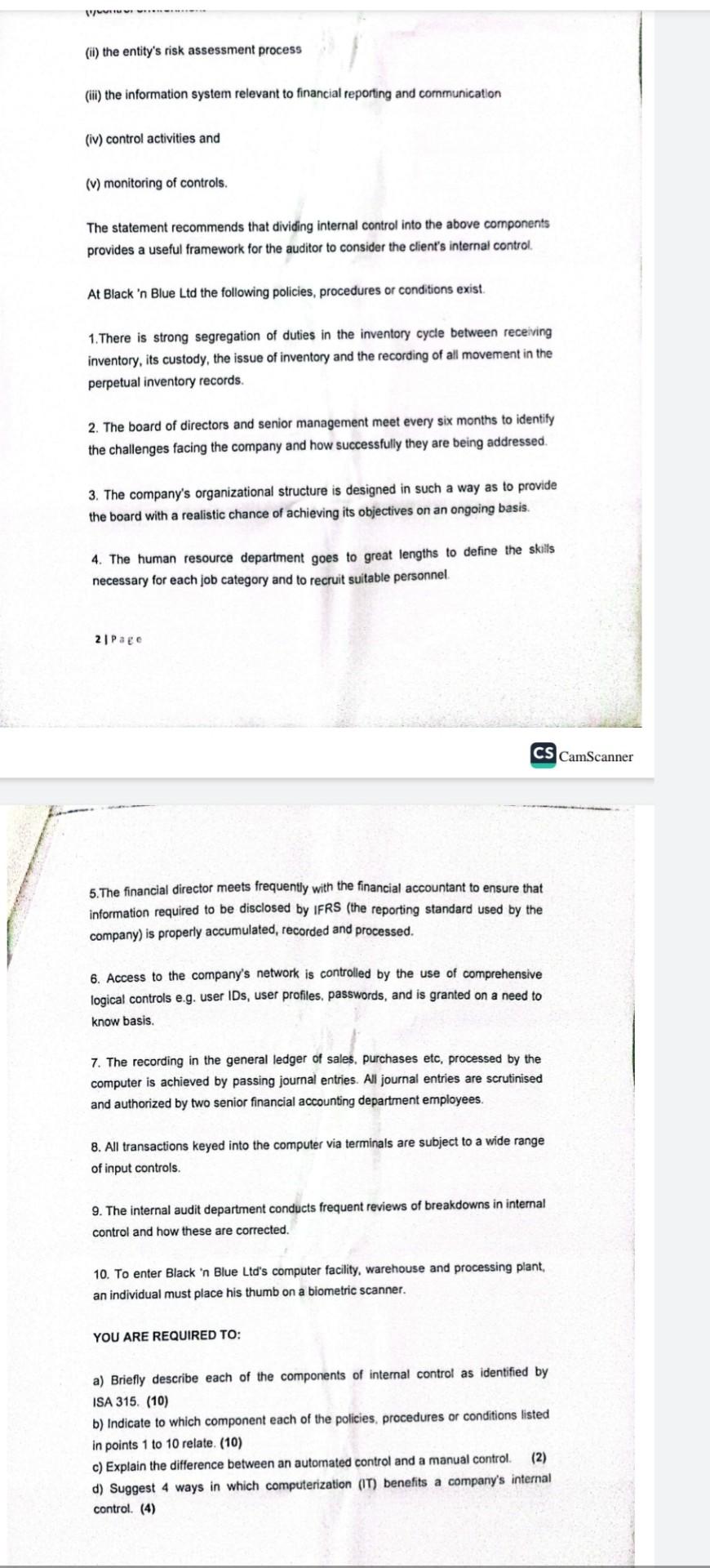  (ii) the entity's risk assessment process (iii) the information system relevant