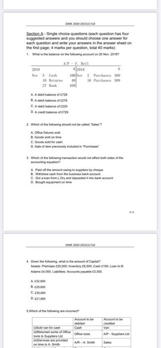 GIME 2020-202 Section A - Single choice questions (each question has