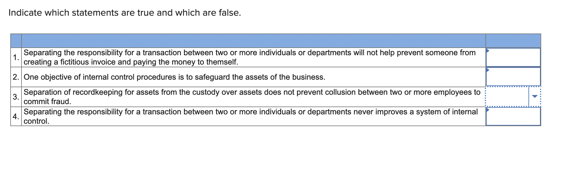 Indicate which statements are true and which are false. 1. Separating