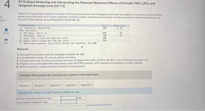  4 10 points eBook E7-8 (Algo) Analyzing and Interpreting the Financial