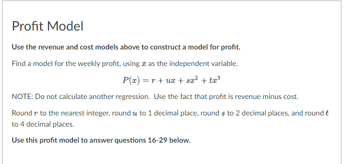 cost. Round 1' to the nearest integer, roundu to 1 decimal place,