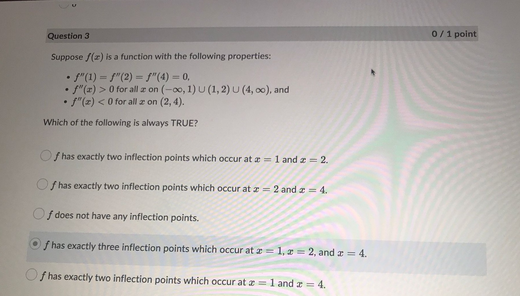 with the following properties: . f" (1) = f"(2) = f"(4) =