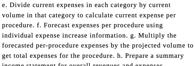 that category to calculate current expense per procedure. f. Forecast expenses per