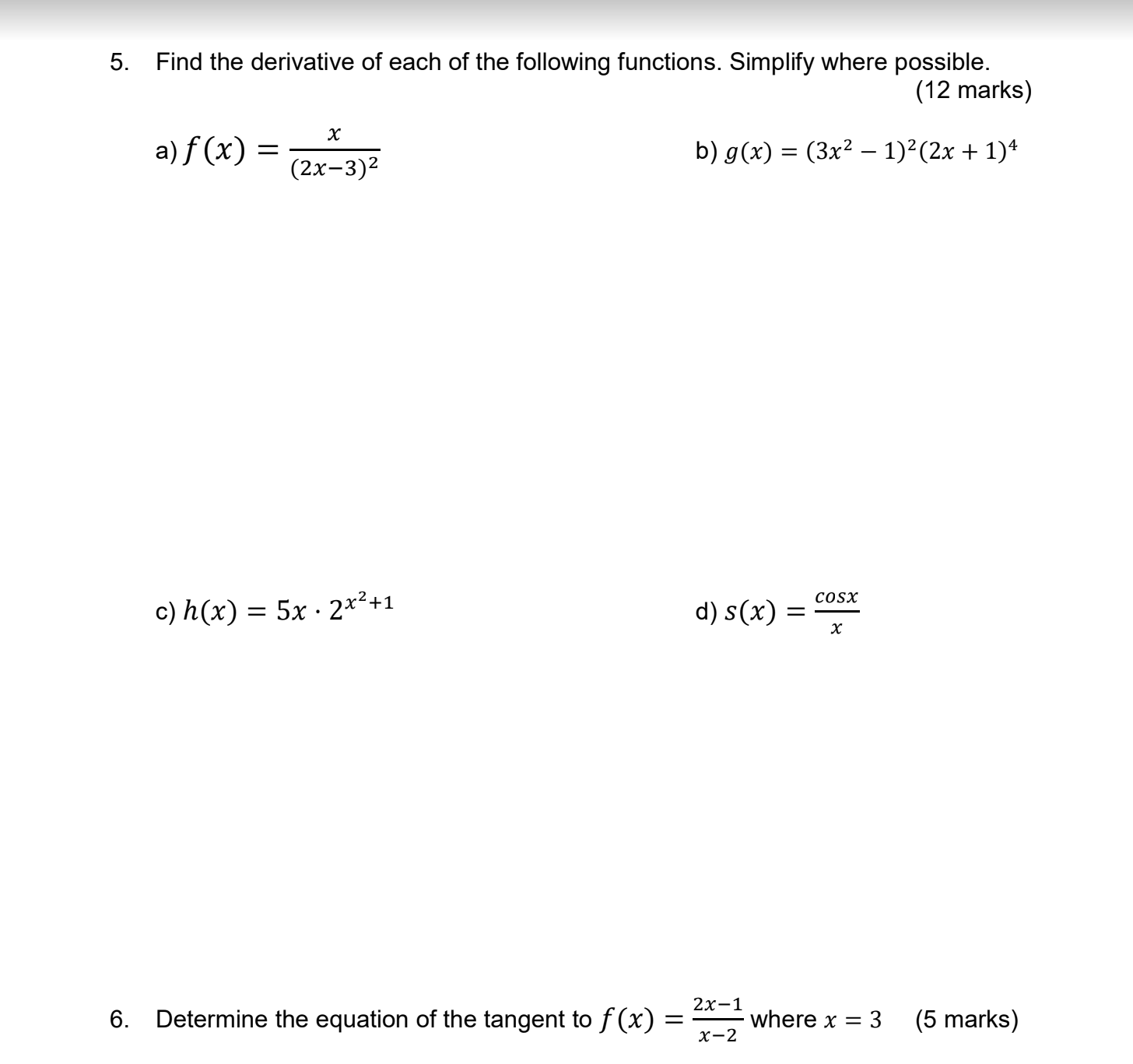 x--1 x+1 4. Differentiate using first principles. (4 marks) f (x) =