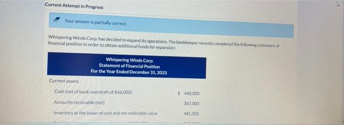  Current Attempt in Progress Your answer is partially correct. Whispering Winds