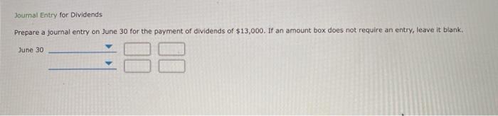  Journal Entry for Dividends Prepare a journal entry on June 30