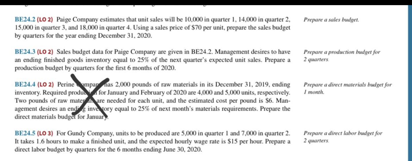 budget contribute to good management? BE24.2 (LO 2) Paige Company estimates that