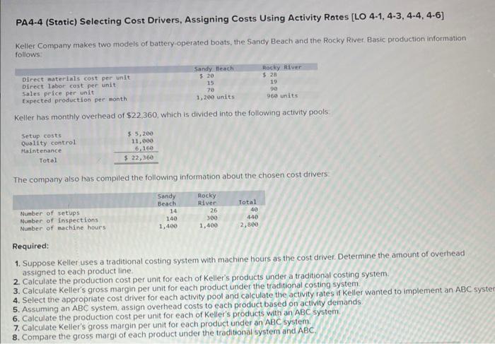 PA4-4 (Static) Selecting Cost Drivers, Assigning Costs Using Activity Rates [LO