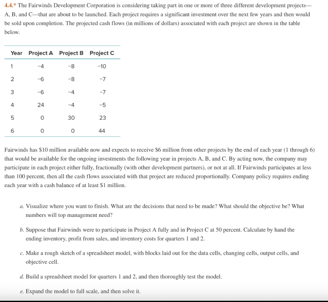 4.4.* The Fairwinds Development Corporation is considering taking part in one