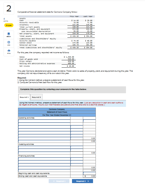 2 Comparative financial statement data for Carmono Company follow: 4 points