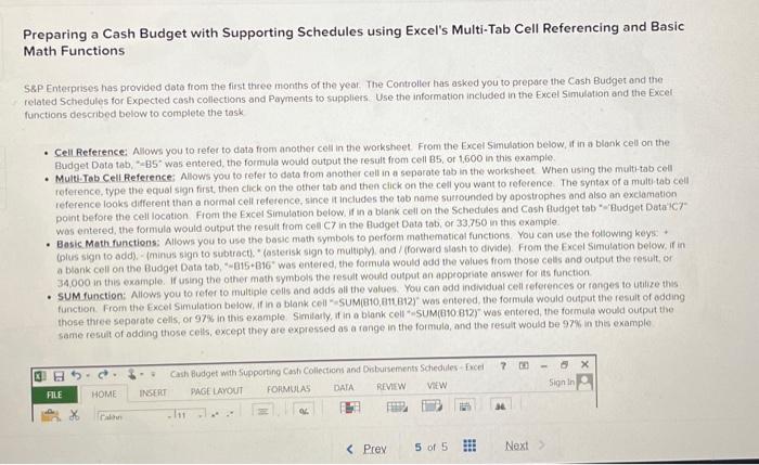 Preparing a Cash Budget with Supporting Schedules using Excel's Multi-Tab Cell
