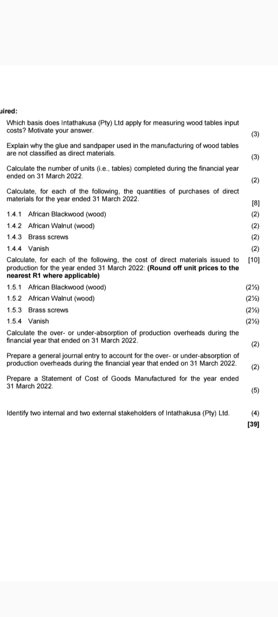  uired: Which basis does Intathakusa (Pty) Ltd apply for measuring wood