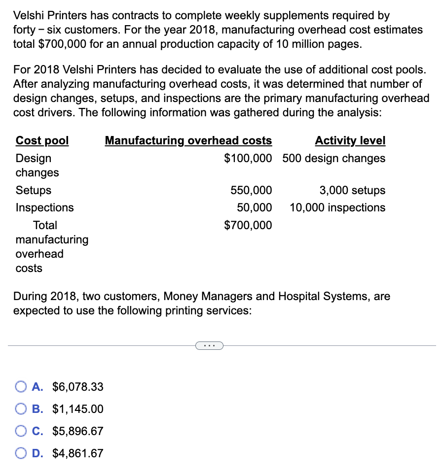  Velshi Printers has contracts to complete weekly supplements required by forty-six