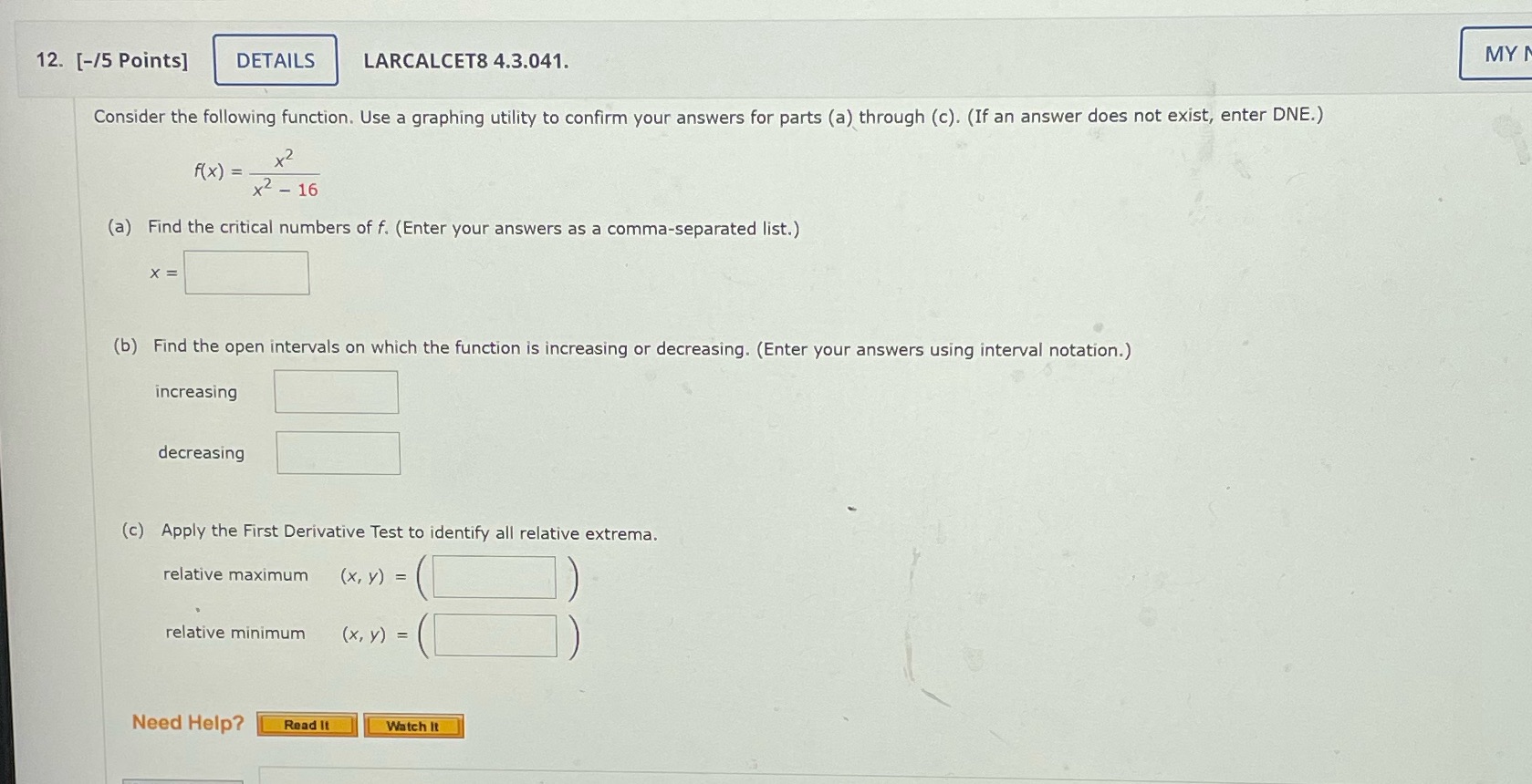 steps that would be appreciate MY 12. [-/5 Points] DETAILS LARCALCET8 4.3.041.