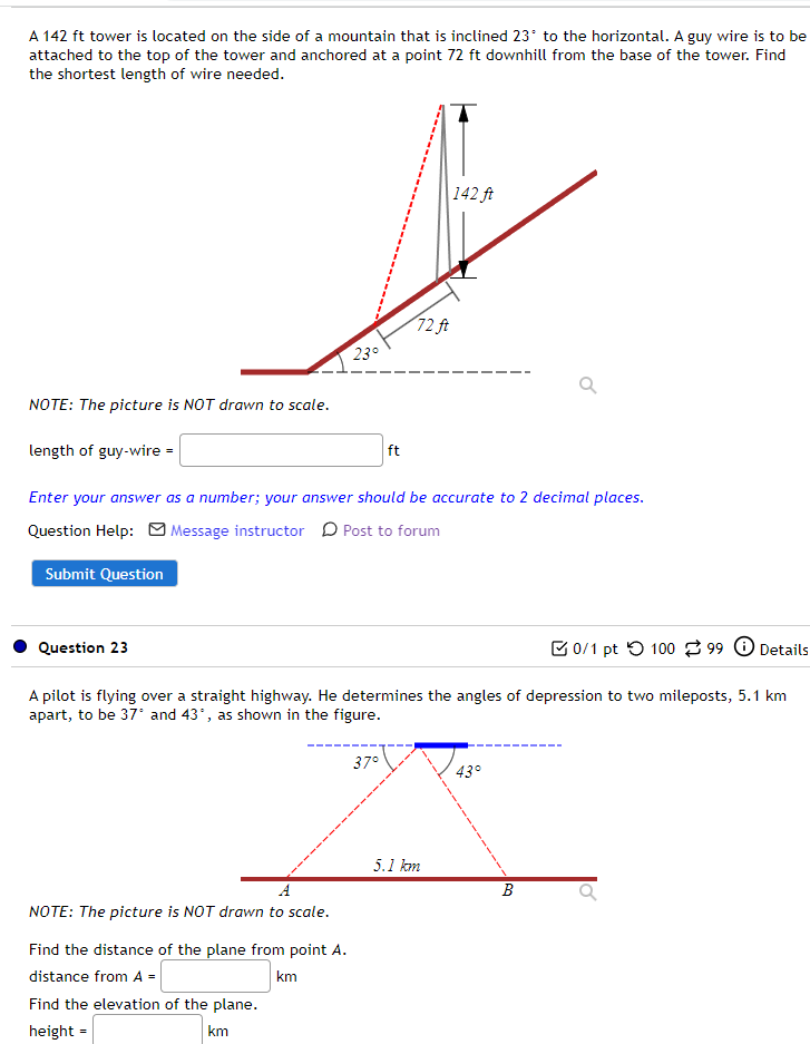 and to the ground, 113 ft downhill from the base of the