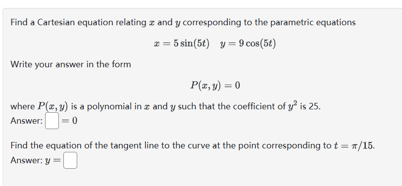 fl. Answer: y = C] Find a Cartesian equation relating m and