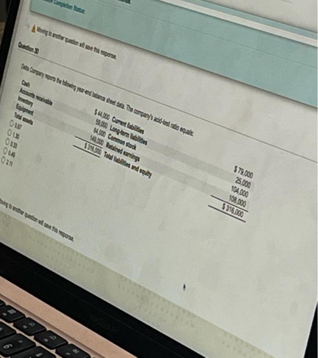 Company reports the following year-end balance sheet data. The company's acid-test ratio
