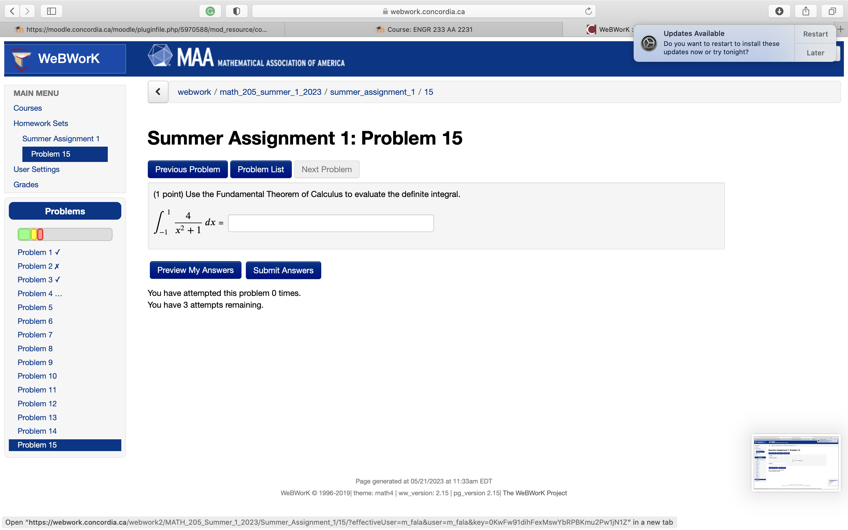 13 User Settings Previous Problem Problem List Next Problem Grades (1 point)