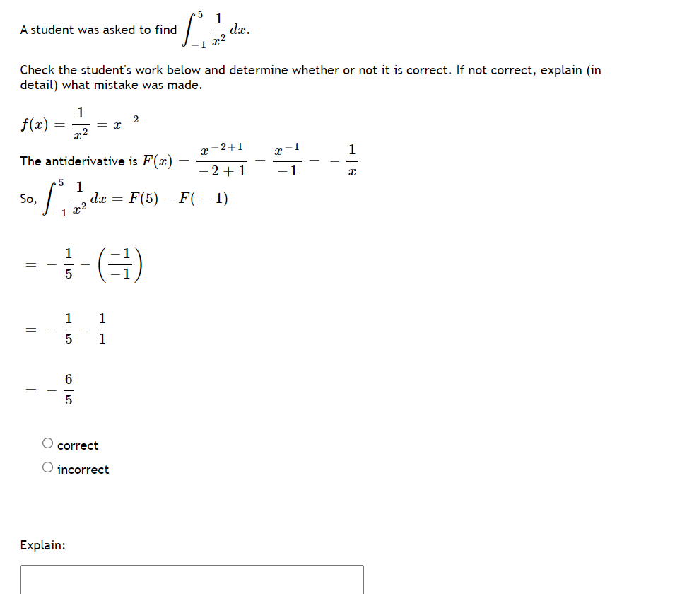 1 4 1 4 50,]:1u3dx=F{3)F(1] =19} 1(1) =20 r'_'\ correct '3' incorrect