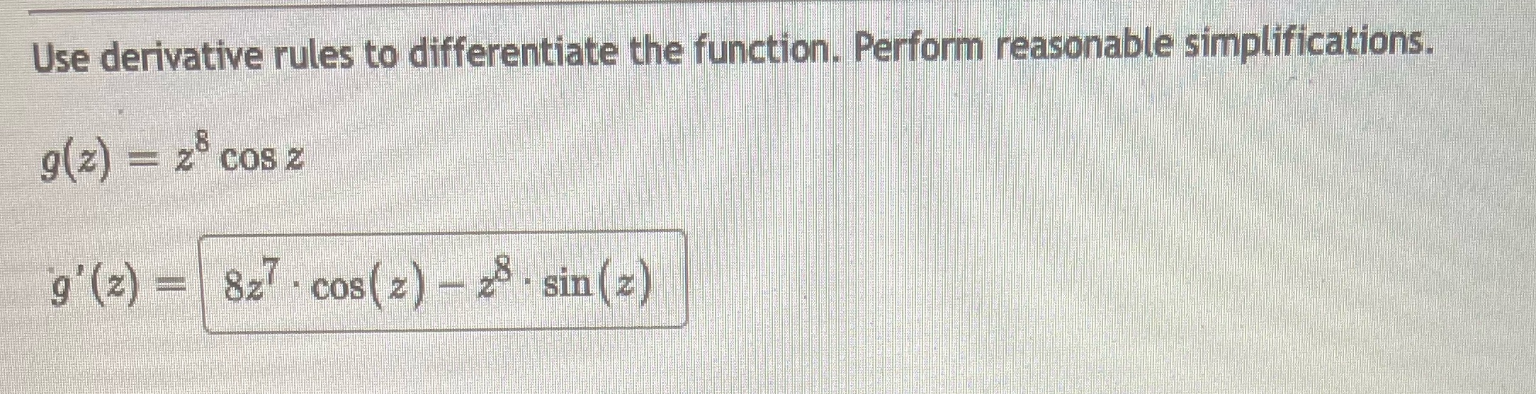 = z COS Z 9 (2) = 827 - cos( z )