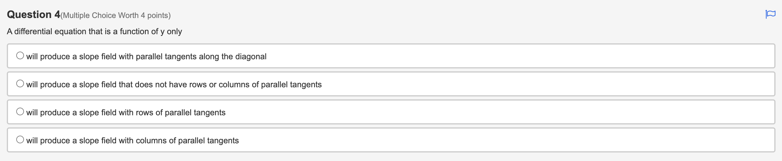a slope field with negative slopes in quadrant I Il. will have