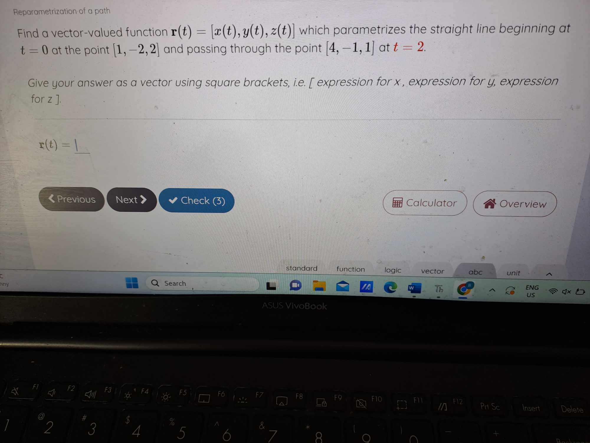  Reparametrization of a path Find a vector-valued function r(t) = [x(t),