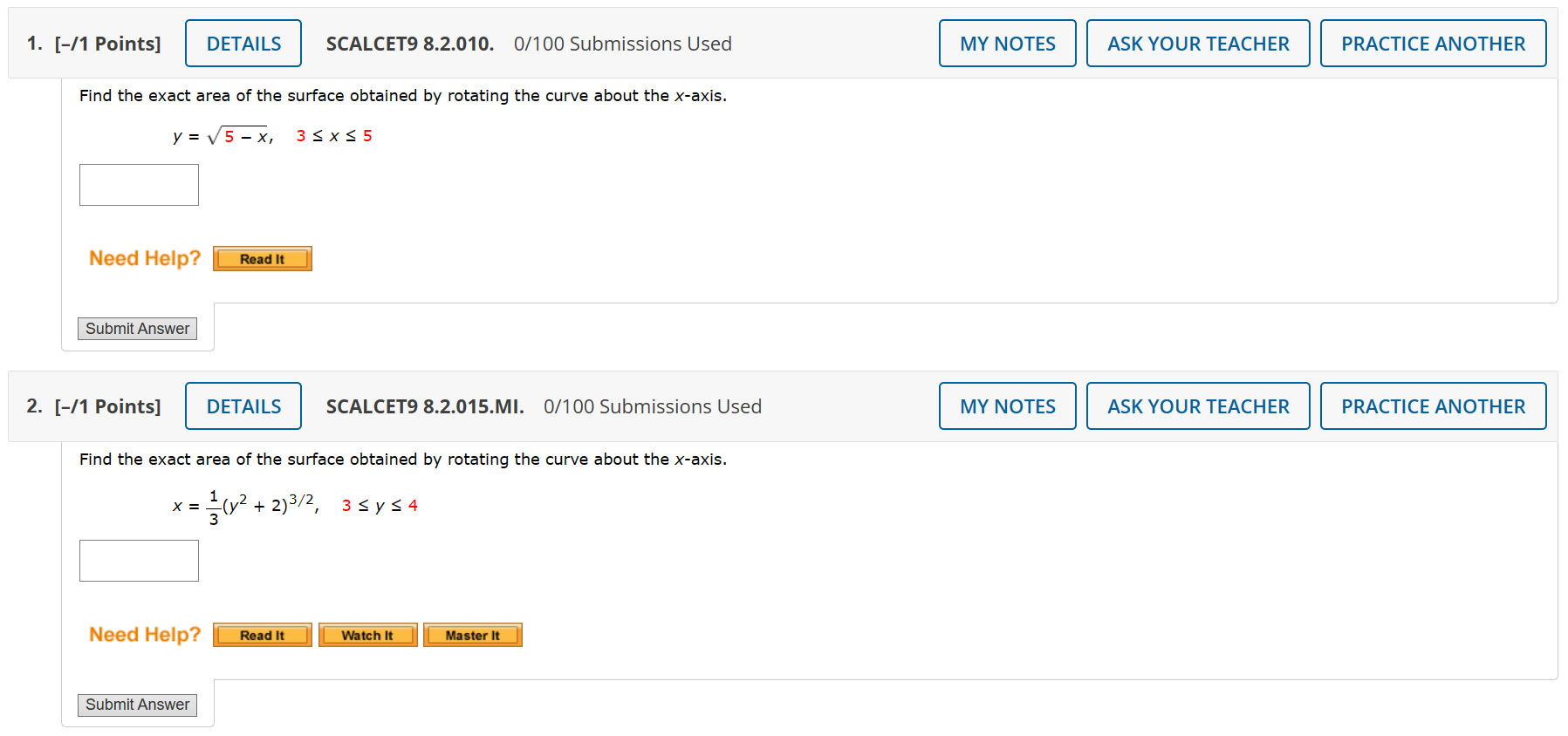  Calculus 2Please only type the Answer. Thank you. 1. [-/1 Points]