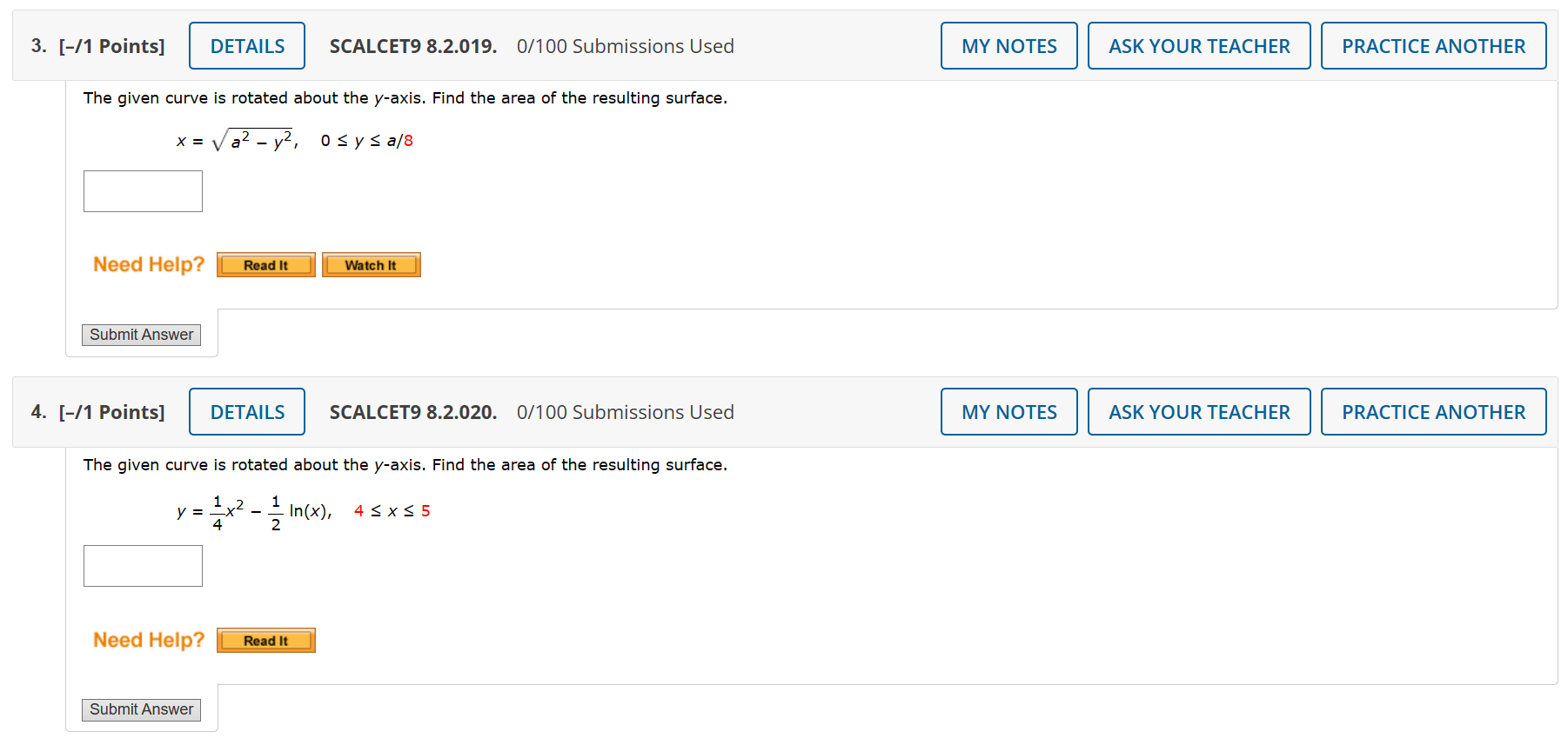 DETAILS SCALCET9 8.2.010. 0/100 Submissions Used MY NOTES ASK YOUR TEACHER PRACTICE